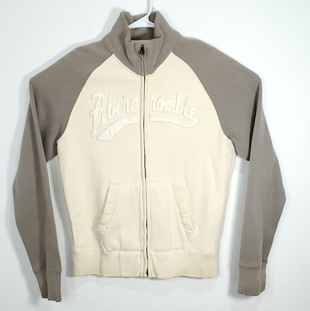 Abercrombie & Fitch Men’s Cream Zip-Up Distressed